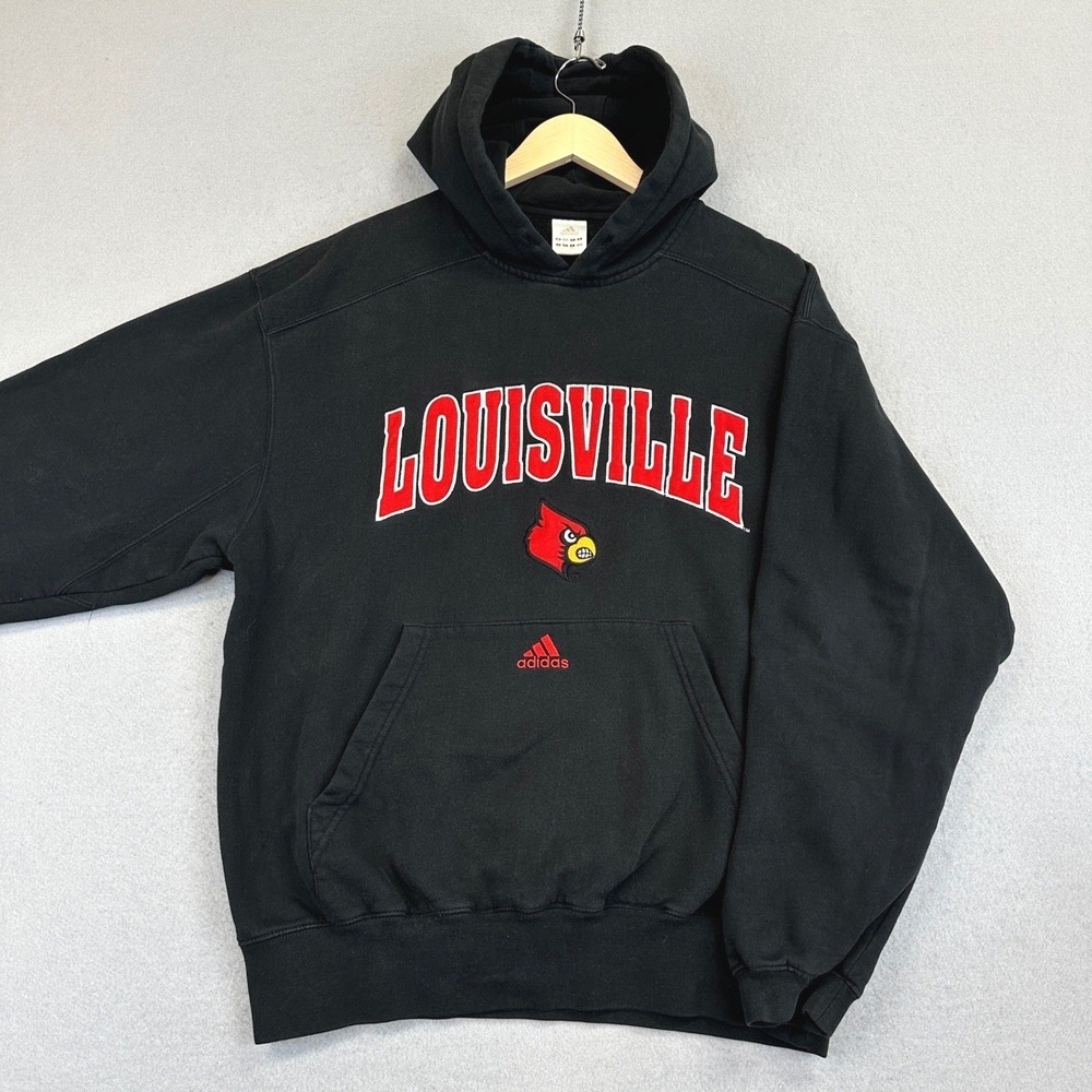 Adidas Louisville Hoodie Mens L Black Cardinals NCAA Sweatshirt Pullover Logo